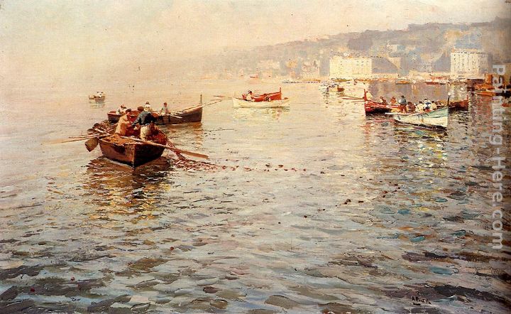 Fishing Vessels Off A Coast painting - Attilio Pratella Fishing Vessels Off A Coast art painting